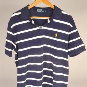 Polo RALPH LAUREN Navy Blue Striped Short Sleeve, Cotton Button Down, Shirt L
